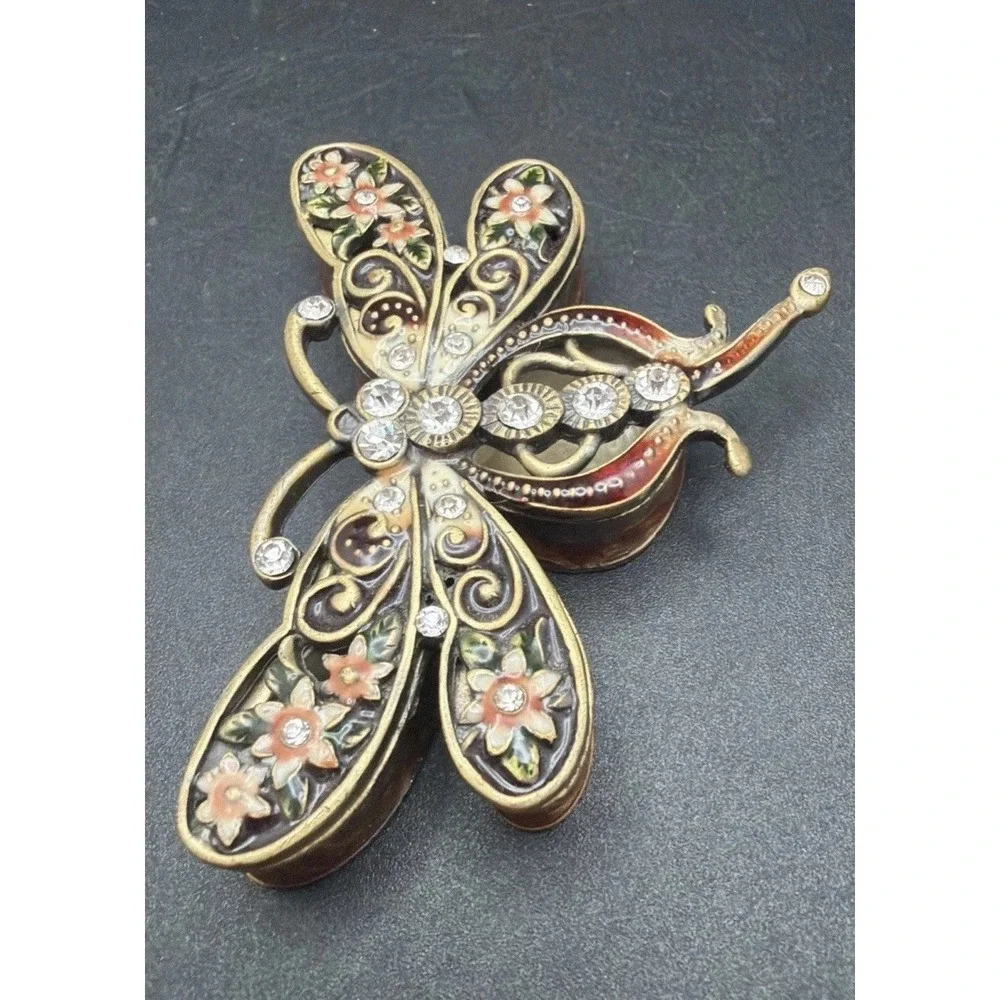Jeweled‎ Dragonfly Cloisonne Floral Bejeweled Magnetic Trinket Box